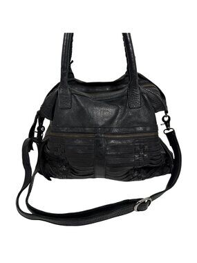Day Mood Black Patchwork Woven Leather Shoulder Crossbody Bag Handbag Boho Biker